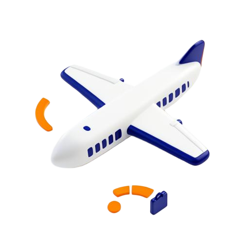 Aeroplane with a travel route and suitcase