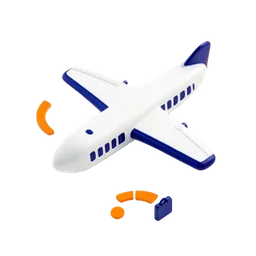 Aeroplane with a travel route and suitcase